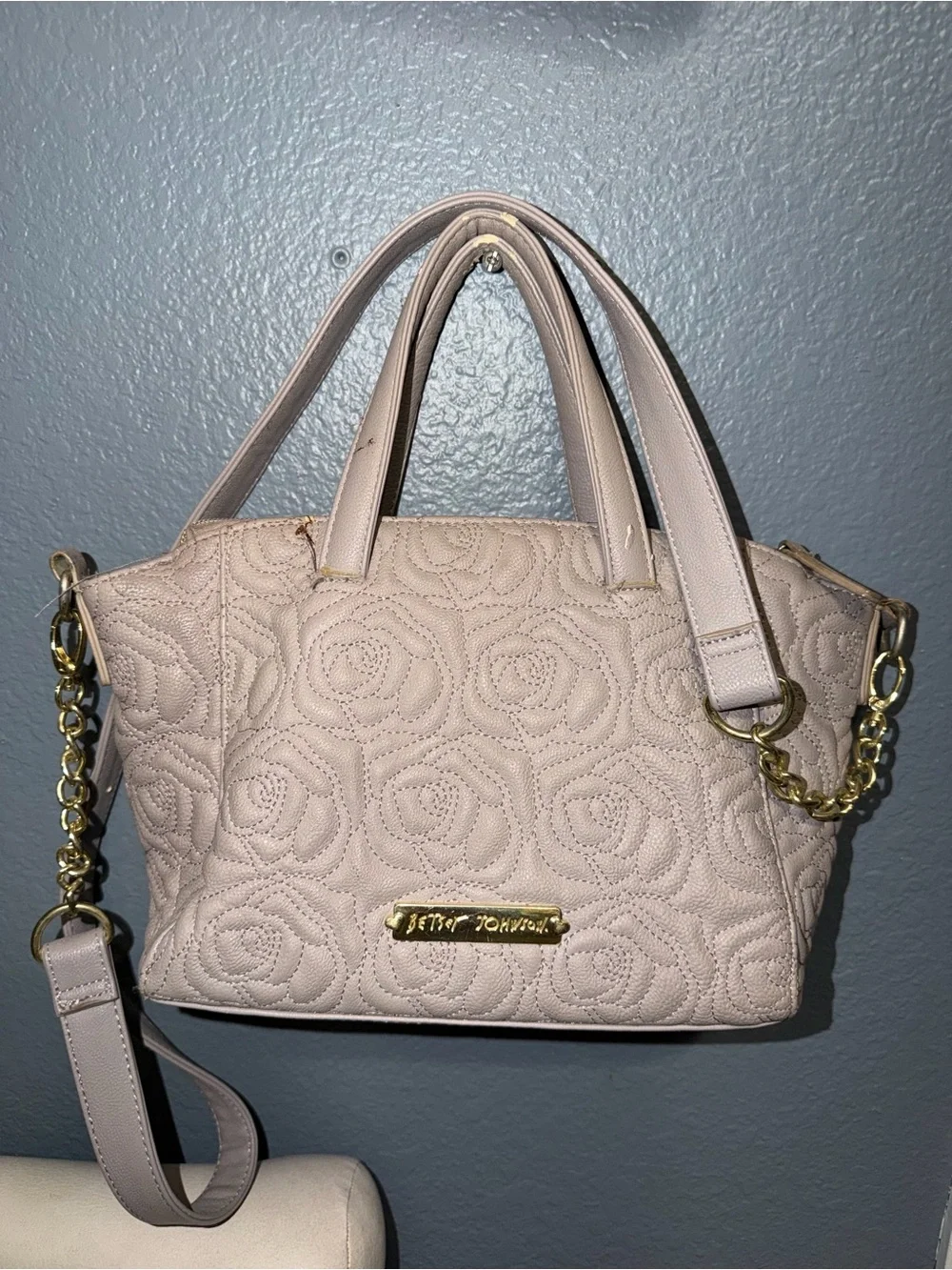 Betsey Johnson Taupe and Blush Bow Satchel Bag